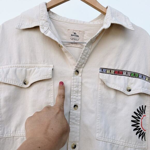 Rip Curl Women’s Embroidered Pacific Dreams Shacket Cream Button Down Large - Picture 10 of 11